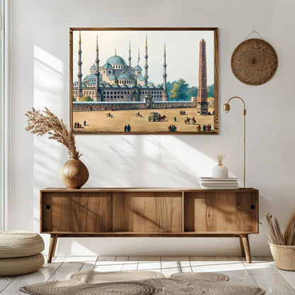 Experience the grandeur of Ottoman architecture with this stunning watercolor featuring a majestic for Sitting Area