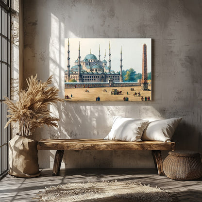Experience the grandeur of Ottoman architecture with this stunning watercolor featuring a majestic for Veranda