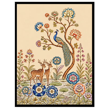 Celebrate the harmony of nature with this exquisite Kalamkari artwork featuring a regal peacock for office