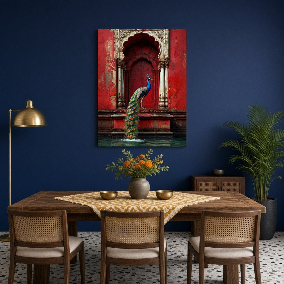 Capture the regal essence of classical Indian art with this mesmerizing Pichwai print, depicting a for Dining