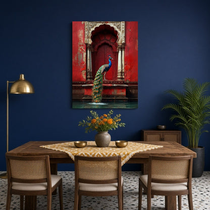 Capture the regal essence of classical Indian art with this mesmerizing Pichwai print, depicting a for Dining