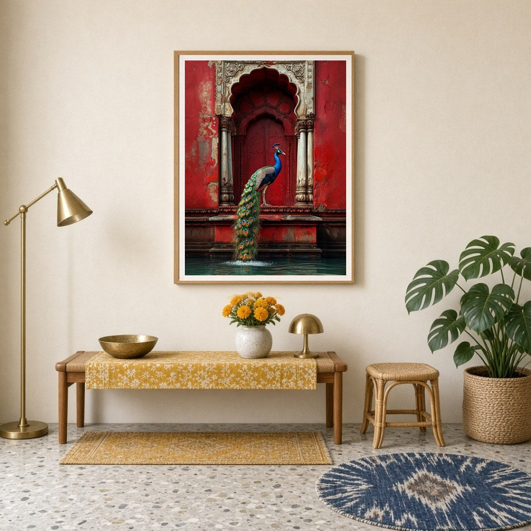 Capture the regal essence of classical Indian art with this mesmerizing Pichwai print, depicting a for Entrance
