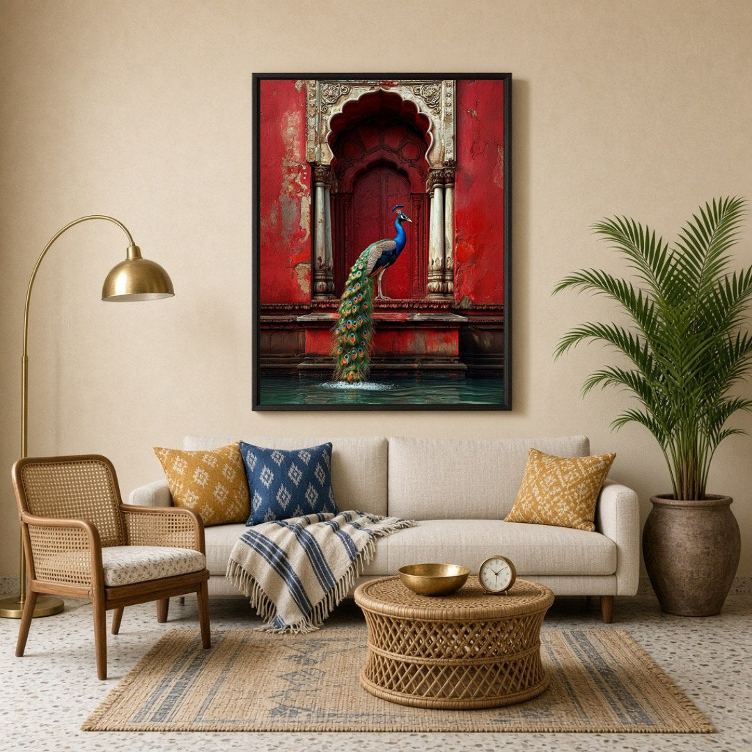 Capture the regal essence of classical Indian art with this mesmerizing Pichwai print, depicting a for Living Room