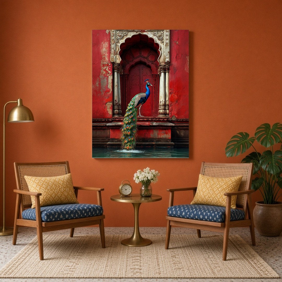 Capture the regal essence of classical Indian art with this mesmerizing Pichwai print, depicting a for Sitting Area
