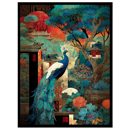 Immerse yourself in the captivating beauty of a regal peacock gracefully poised amidst a vibrant for bedroom