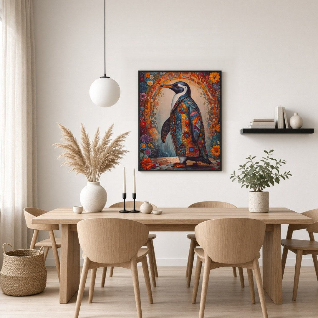 Step into a realm of whimsy and elegance with this captivating art piece, showcasing a proud for Dining