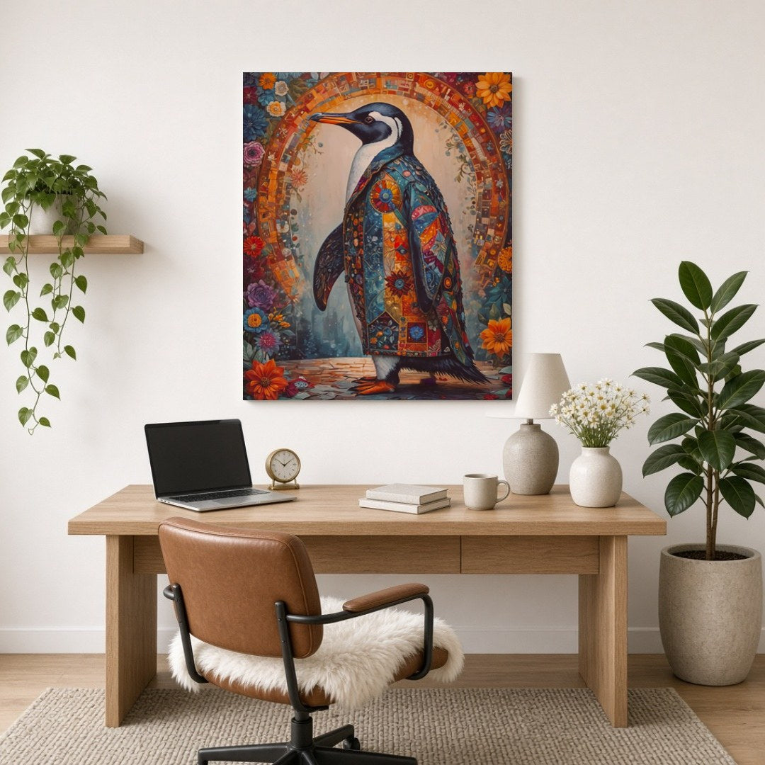 Step into a realm of whimsy and elegance with this captivating art piece, showcasing a proud for Home Office