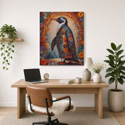 Step into a realm of whimsy and elegance with this captivating art piece, showcasing a proud for Home Office