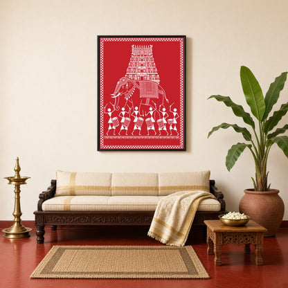 Embrace the rhythmic celebration of life with this captivating Warli Art print, showcasing a for Living Room