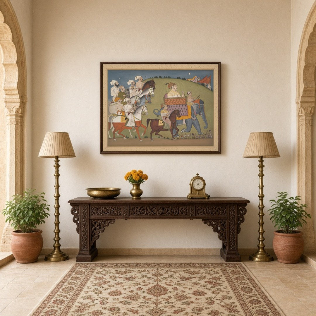 Experience the grandeur of Mughal imperial power with this intricate artwork, showcasing the for Hallway