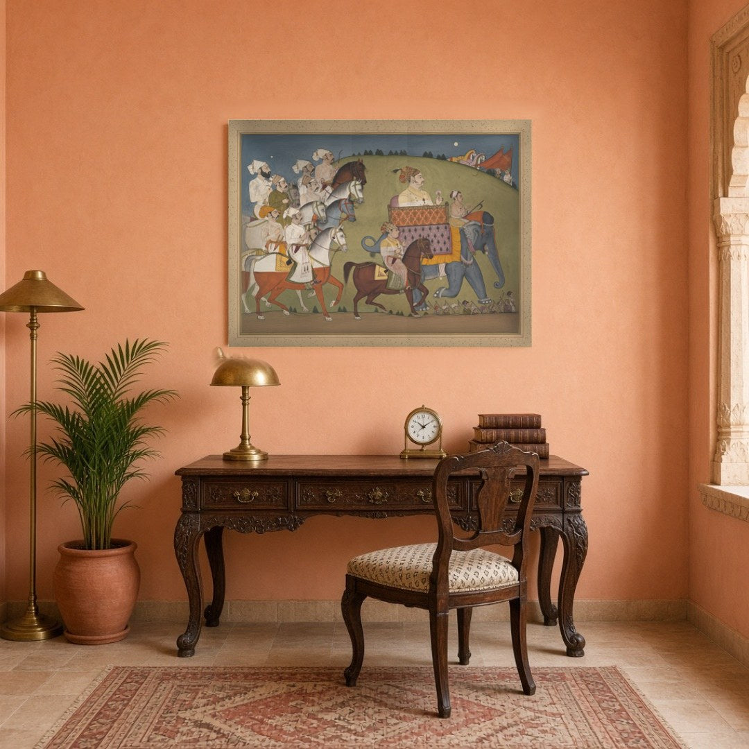 Experience the grandeur of Mughal imperial power with this intricate artwork, showcasing the for Study