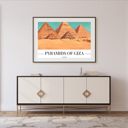 Capture the timeless allure of the Pyramids of Giza with this stunning wall art piece. This artwork for Foyer