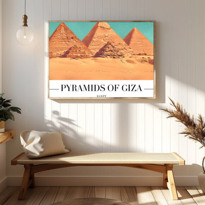 Capture the timeless allure of the Pyramids of Giza with this stunning wall art piece. This artwork for Hallway