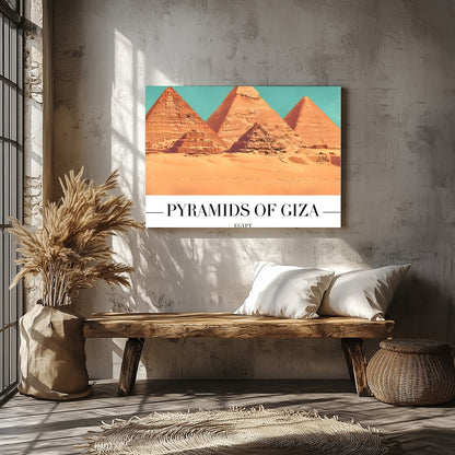 Capture the timeless allure of the Pyramids of Giza with this stunning wall art piece. This artwork for Veranda