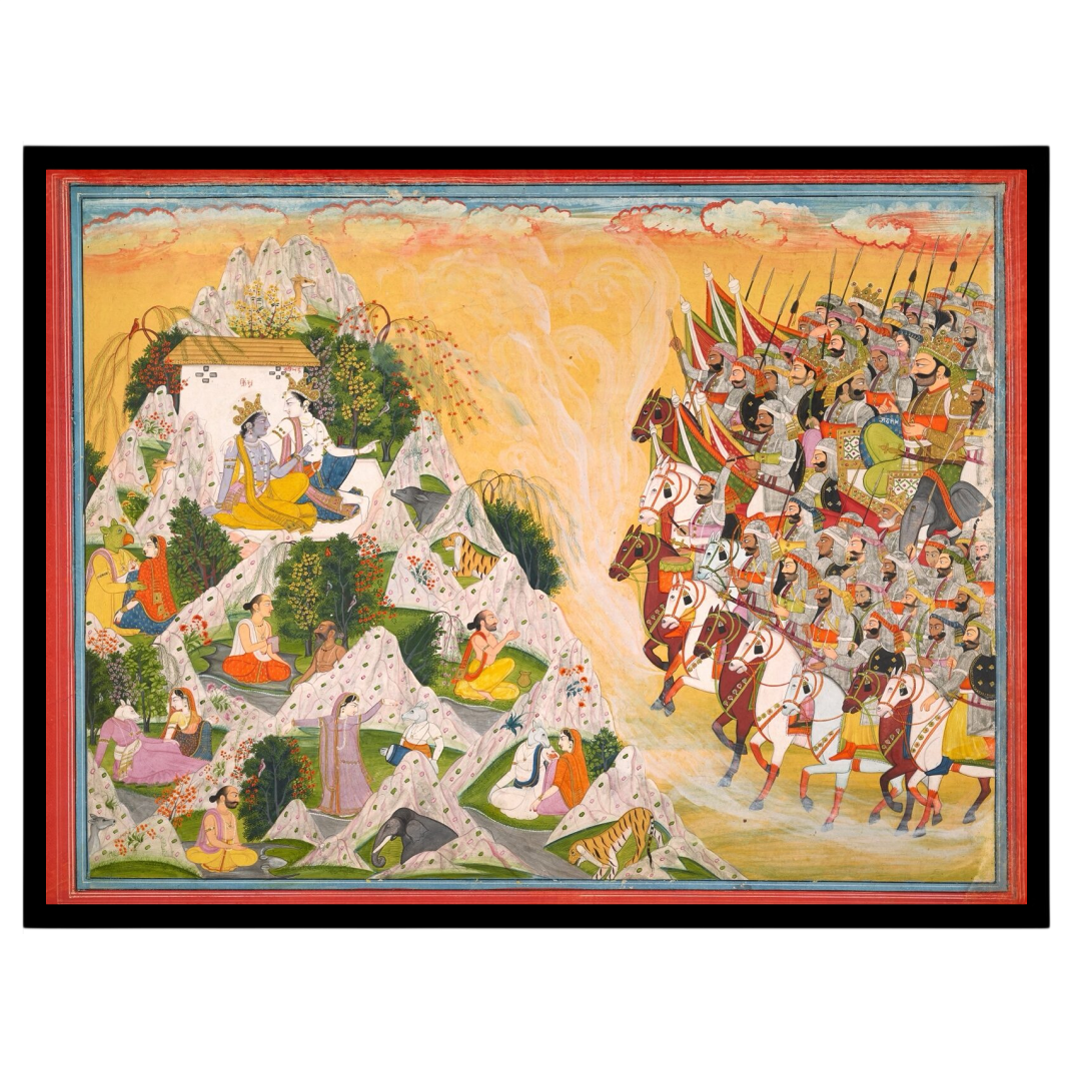 Experience the grandeur of Indo-Mughal art with this intricate portrayal of Rajput warriors for lovely-house
