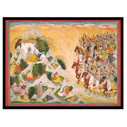 Experience the grandeur of Indo-Mughal art with this intricate portrayal of Rajput warriors for lovely-house
