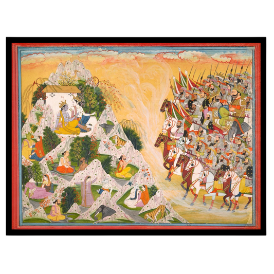 Experience the grandeur of Indo-Mughal art with this intricate portrayal of Rajput warriors for lovely-house