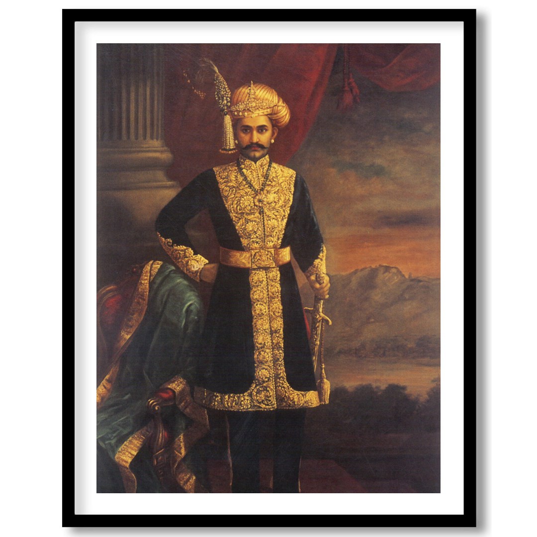 This exquisite artwork captures the grandeur of a noble figure, dressed in opulent attire, exuding for abode