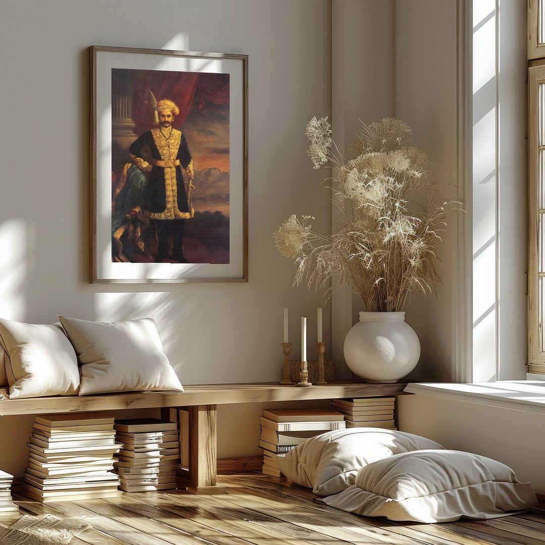 This exquisite artwork captures the grandeur of a noble figure, dressed in opulent attire, exuding for interior