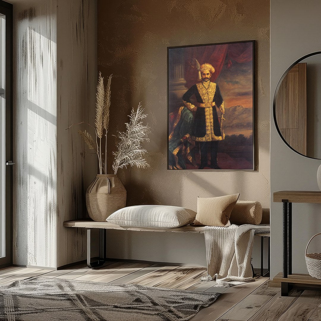 This exquisite artwork captures the grandeur of a noble figure, dressed in opulent attire, exuding for kitchen