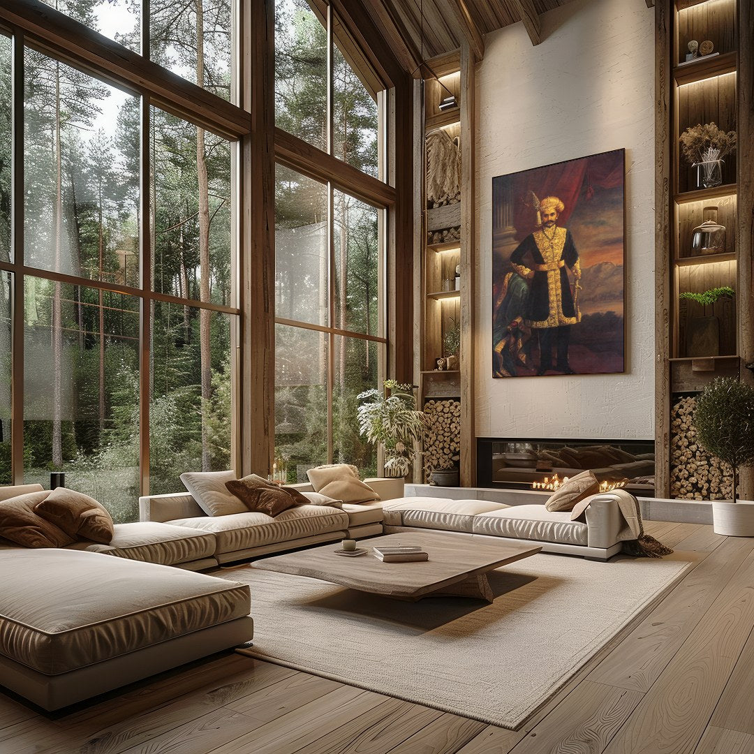 This exquisite artwork captures the grandeur of a noble figure, dressed in opulent attire, exuding for Living Room