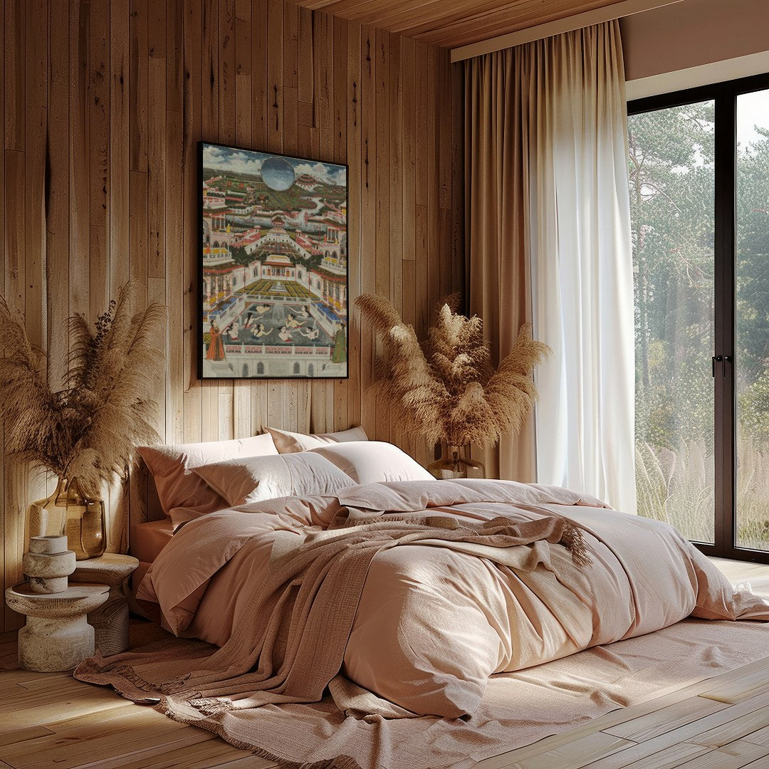 Immerse yourself in the grandeur of a regal world with this stunning artwork. Featuring intricate for Bedroom