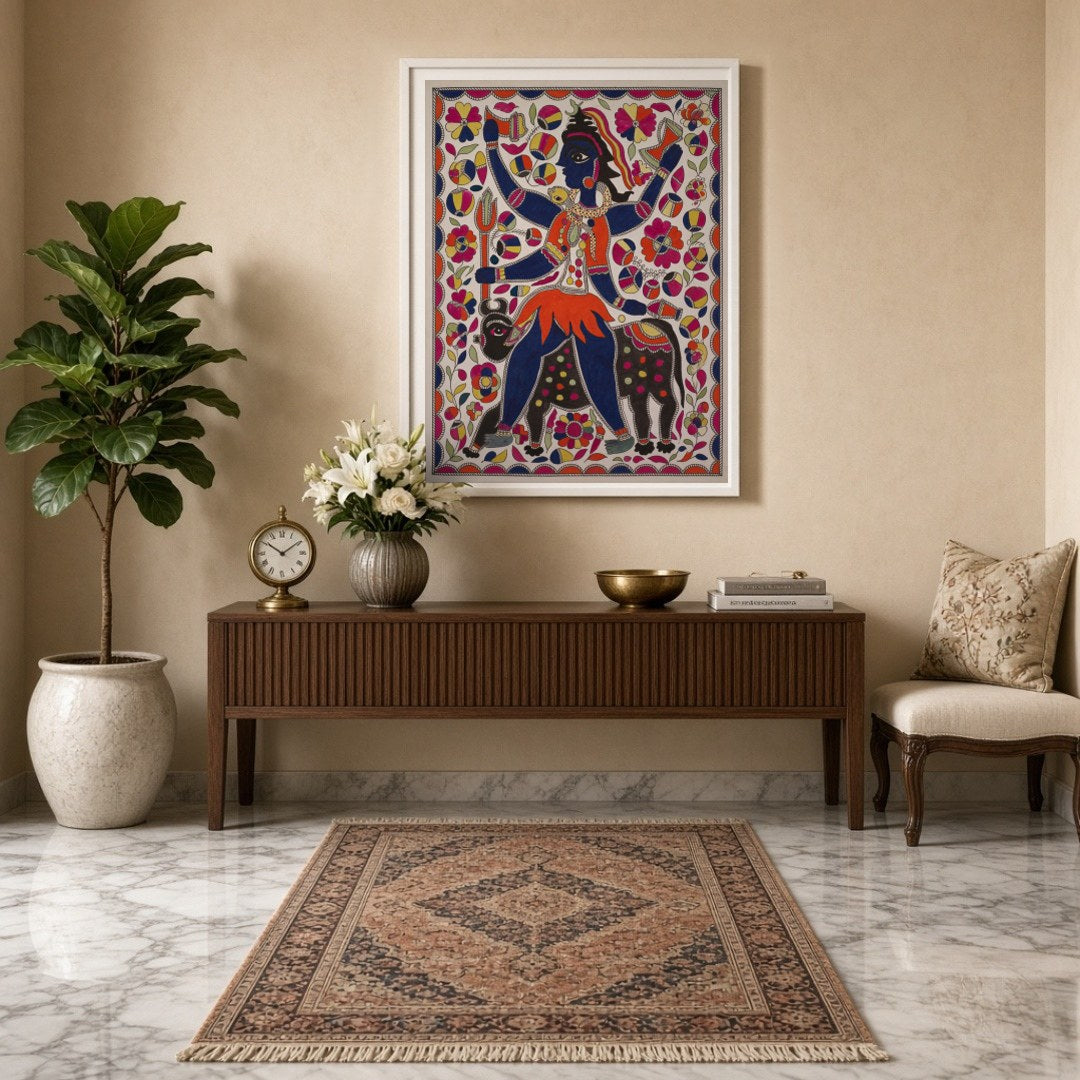 This captivating artwork showcases the divine presence of Lord Shiva depicted in traditional for Entrance