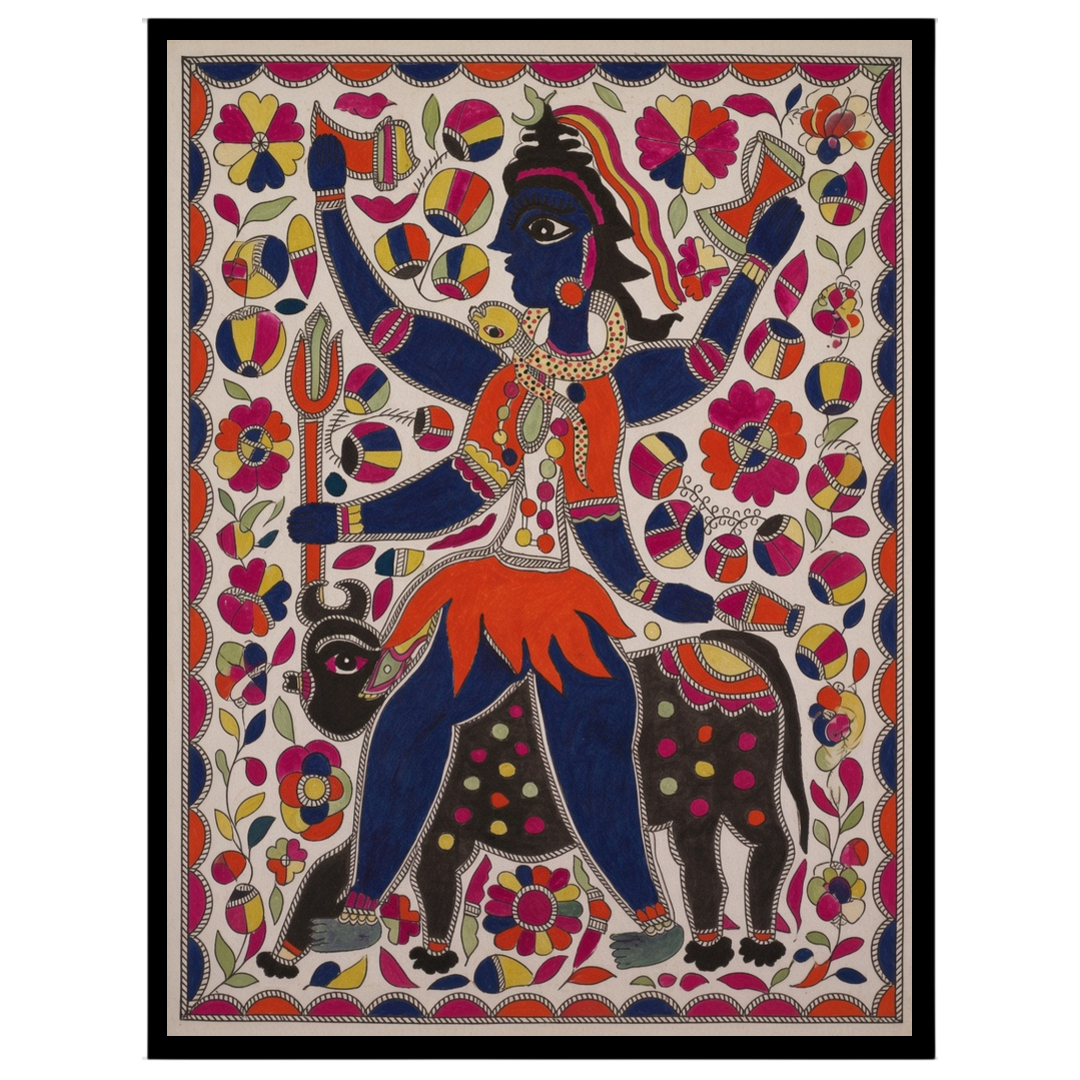 This captivating artwork showcases the divine presence of Lord Shiva depicted in traditional for gallery