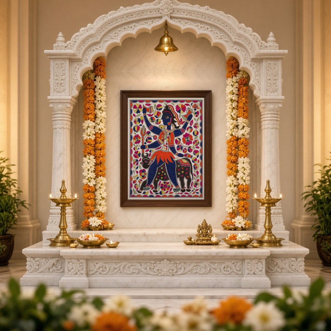 This captivating artwork showcases the divine presence of Lord Shiva depicted in traditional for Home Temple