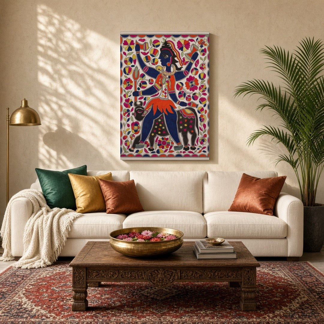 This captivating artwork showcases the divine presence of Lord Shiva depicted in traditional for Living Room