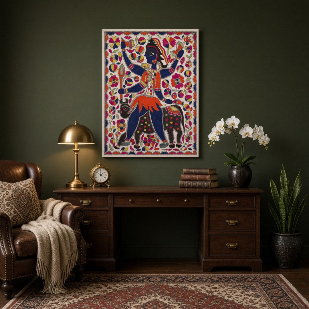 This captivating artwork showcases the divine presence of Lord Shiva depicted in traditional for Study