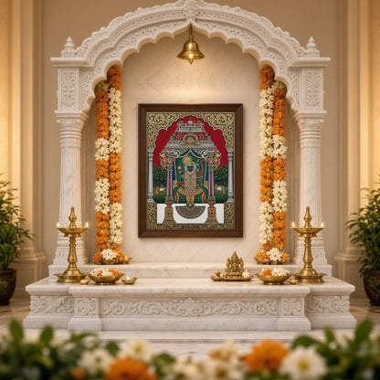 Immerse yourself in the divine presence of Shrinathji depicted in this exquisite Pichwai artwork. for Home Temple