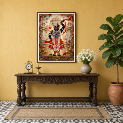 This exquisite Pichwai artwork captures the divine presence of Shrinathji in a vibrant display of for Entrance