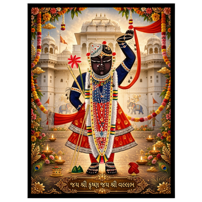 This exquisite Pichwai artwork captures the divine presence of Shrinathji in a vibrant display of for kitchen