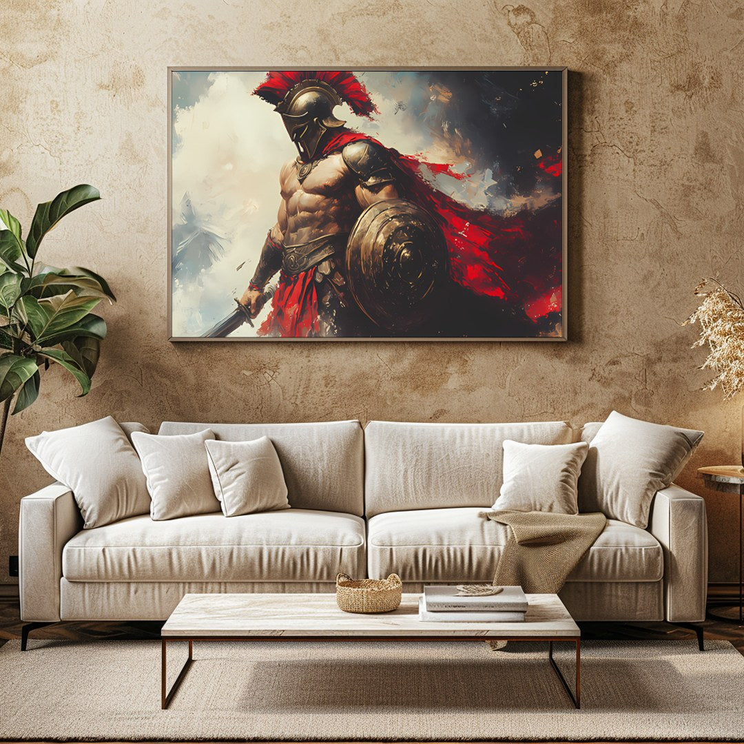 Immerse yourself in the valor of Ancient Greece with this striking artwork featuring a majestic for Family Room