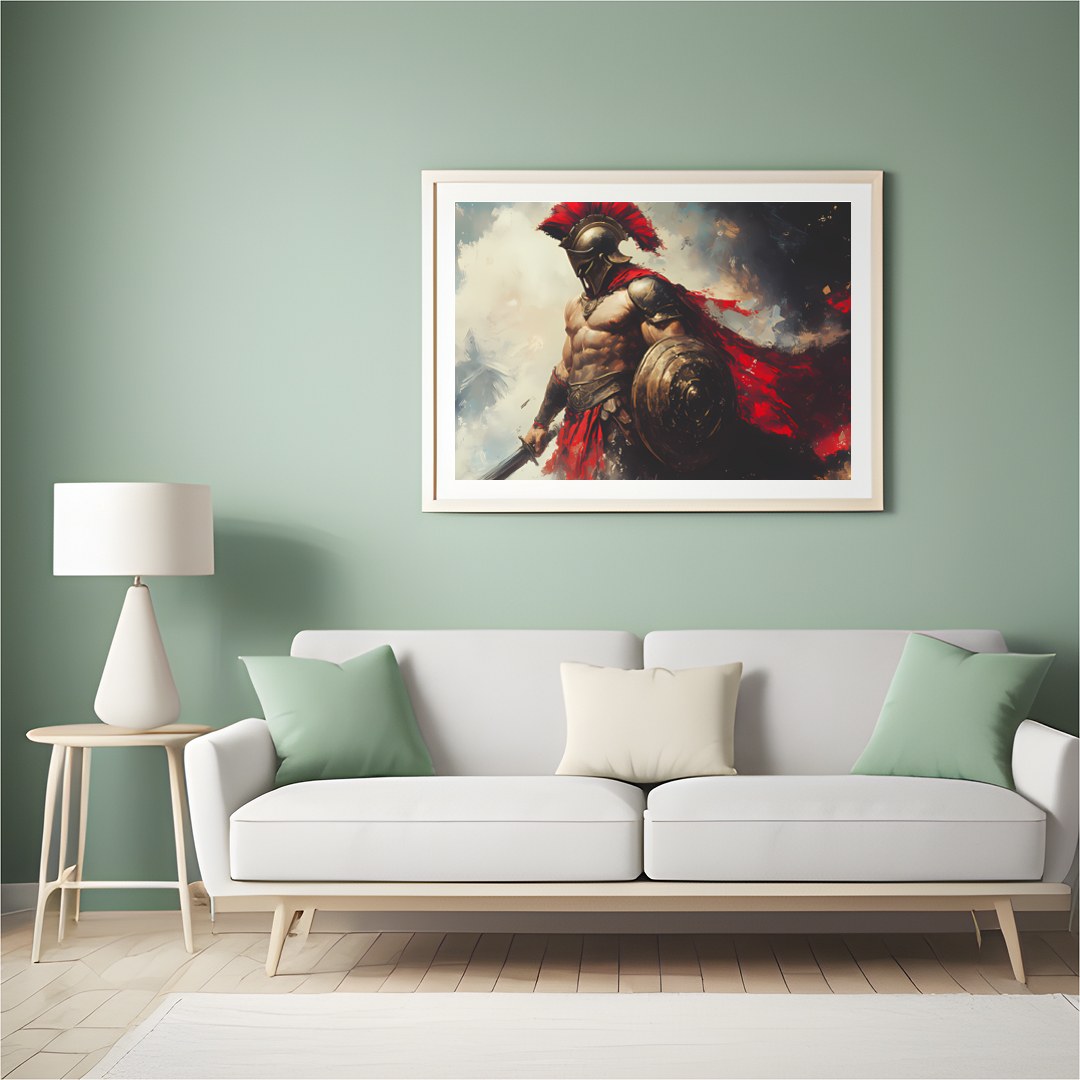 Immerse yourself in the valor of Ancient Greece with this striking artwork featuring a majestic for Hall