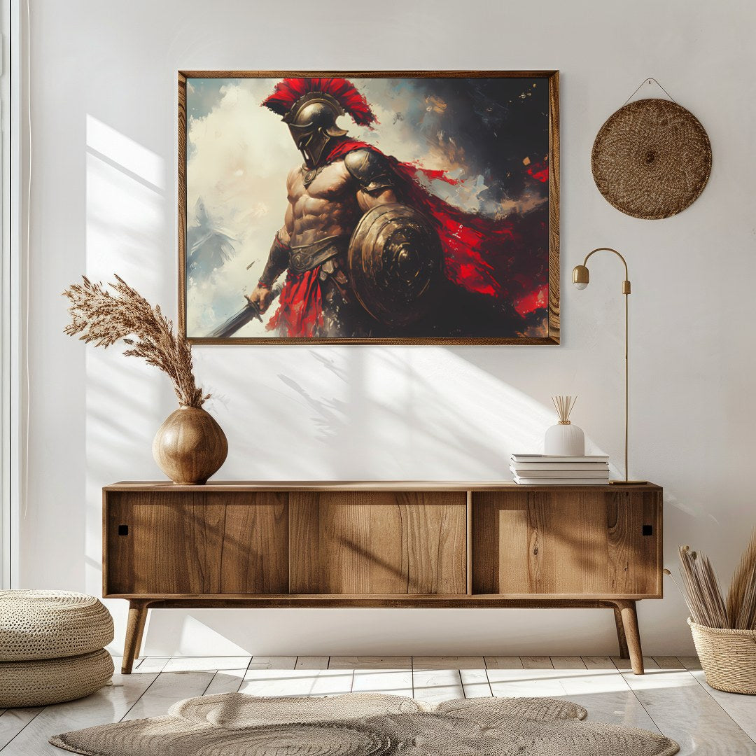 Immerse yourself in the valor of Ancient Greece with this striking artwork featuring a majestic for Sitting Area