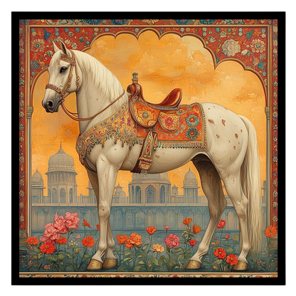 Immerse yourself in the elegance and majesty of this stunning Mughal-inspired artwork. A regal for hallway