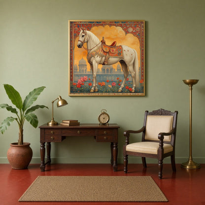 Immerse yourself in the elegance and majesty of this stunning Mughal-inspired artwork. A regal for Study