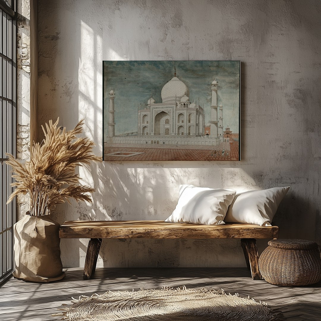 Capture the timeless beauty of the Taj Mahal with this exquisite artwork. The detailed rendering for Veranda