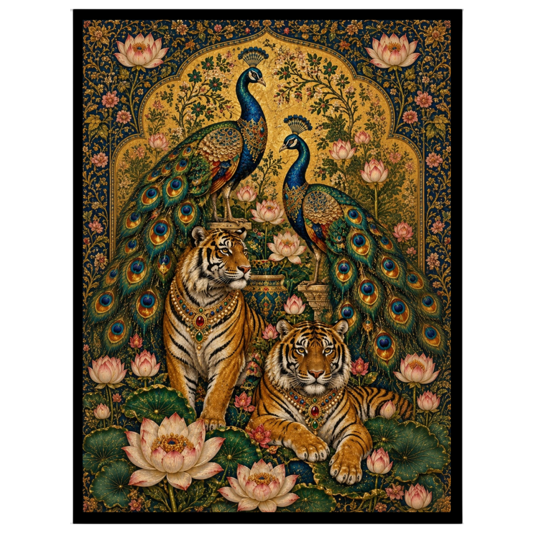 Immerse yourself in the opulence of Indian Miniature Art with this captivating portrayal of for sanctuary