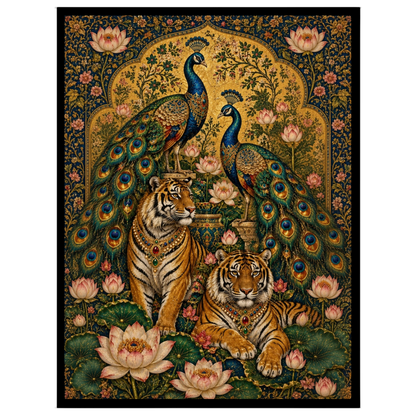 Immerse yourself in the opulence of Indian Miniature Art with this captivating portrayal of for sanctuary