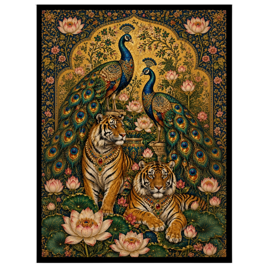 Immerse yourself in the opulence of Indian Miniature Art with this captivating portrayal of for sanctuary