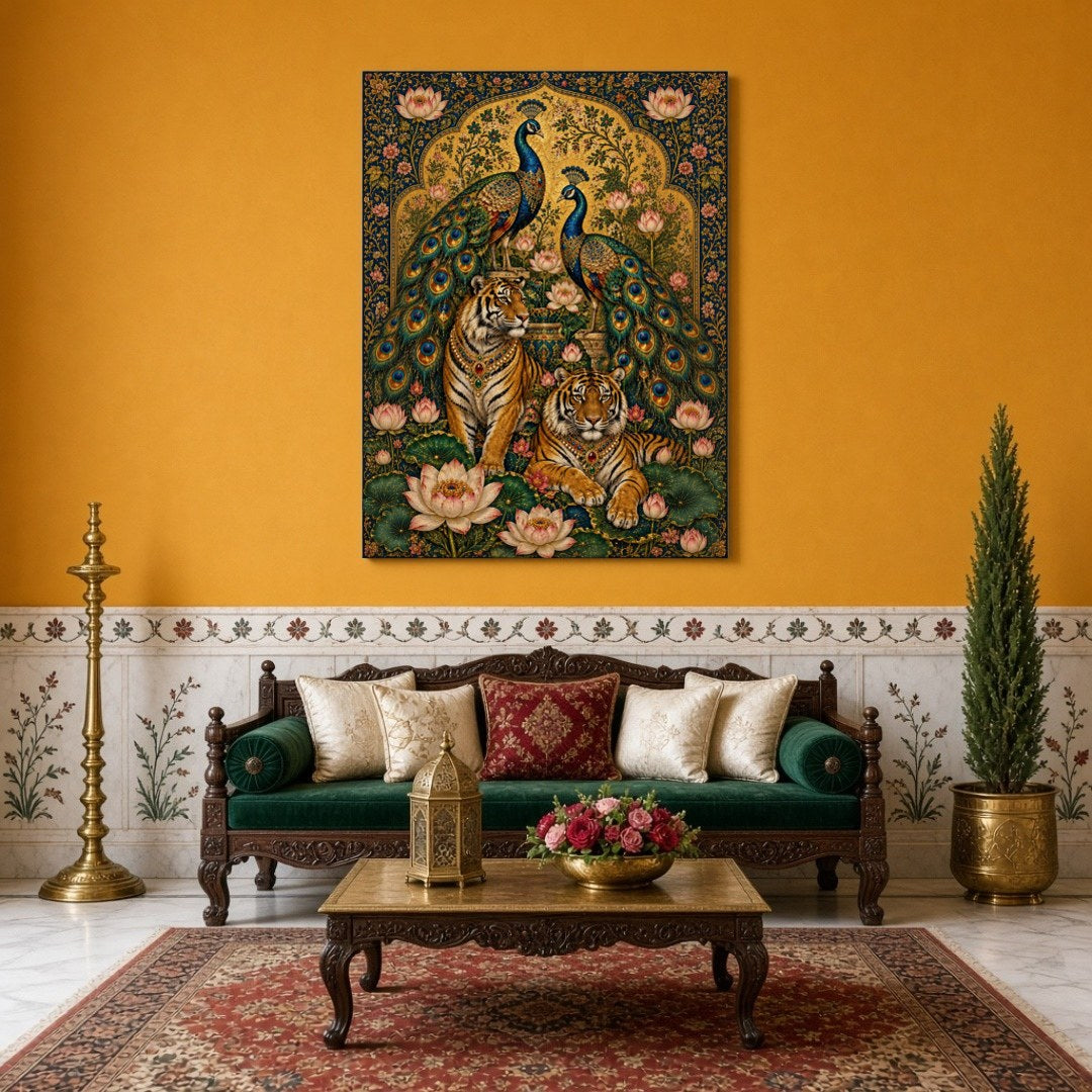 Immerse yourself in the opulence of Indian Miniature Art with this captivating portrayal of for Sitting Area