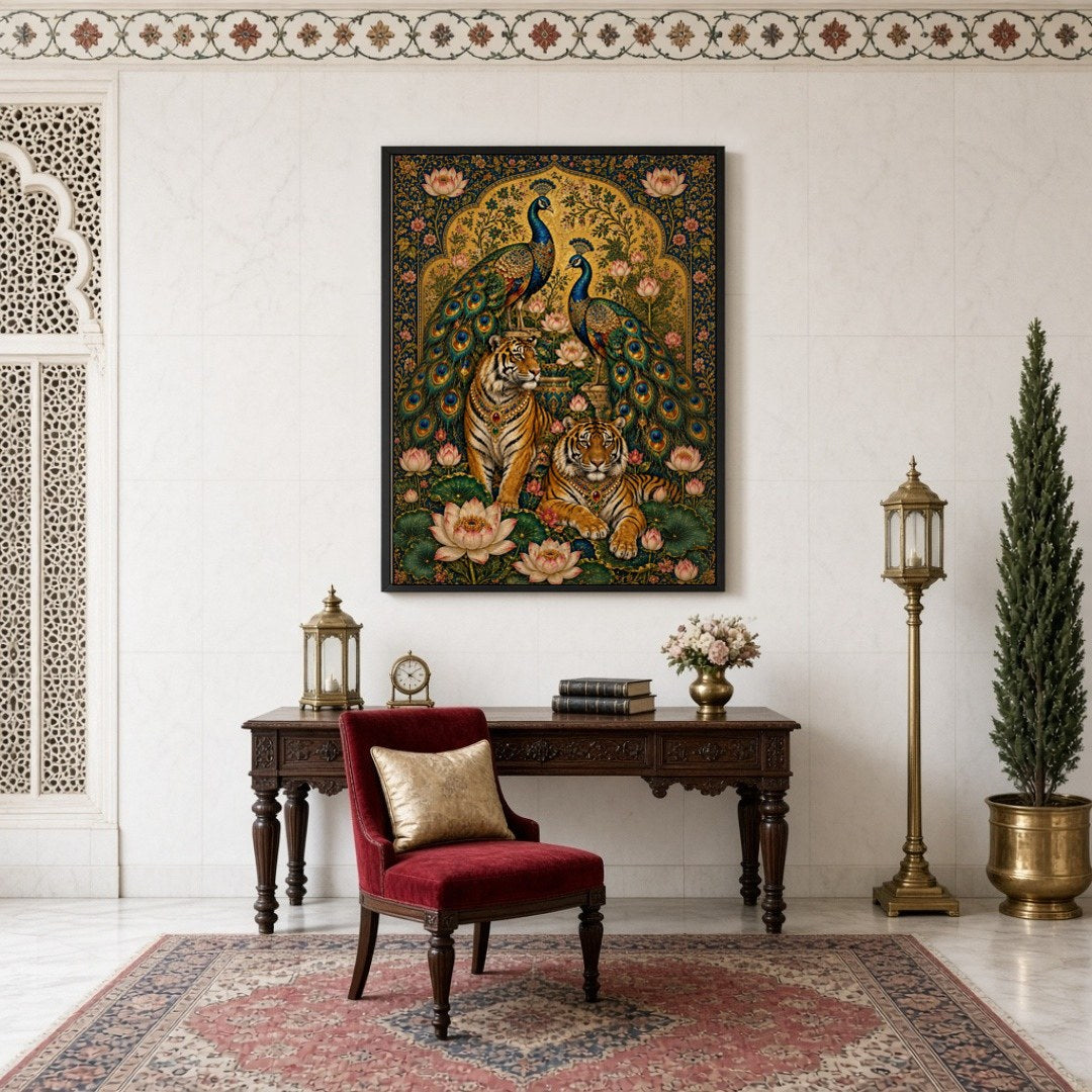 Immerse yourself in the opulence of Indian Miniature Art with this captivating portrayal of for Study