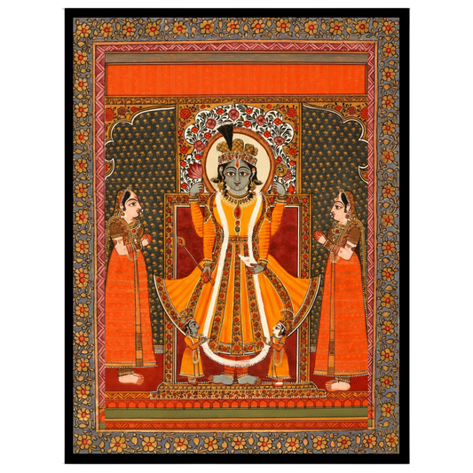 Immerse yourself in the divine aura with this exquisite Pattachitra artwork featuring Lord Vishnu for decor