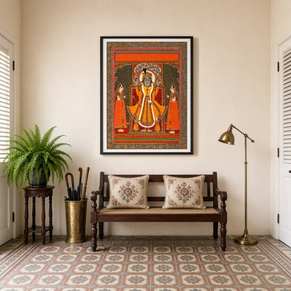 Immerse yourself in the divine aura with this exquisite Pattachitra artwork featuring Lord Vishnu for Entrance