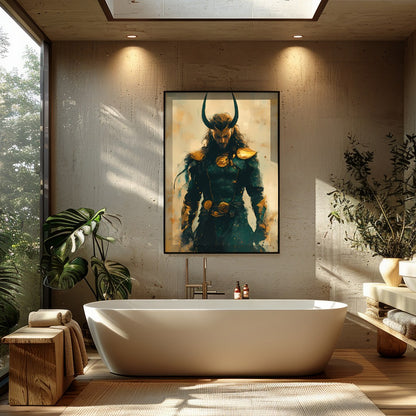 Unveil the enigma of this majestic warrior, cloaked in an ethereal blend of earthy tones and gold. for Bathroom