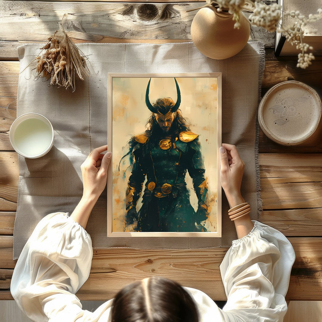 Unveil the enigma of this majestic warrior, cloaked in an ethereal blend of earthy tones and gold. for decor