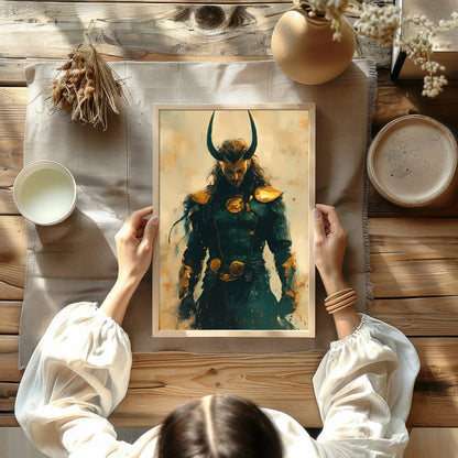 Unveil the enigma of this majestic warrior, cloaked in an ethereal blend of earthy tones and gold. for decor